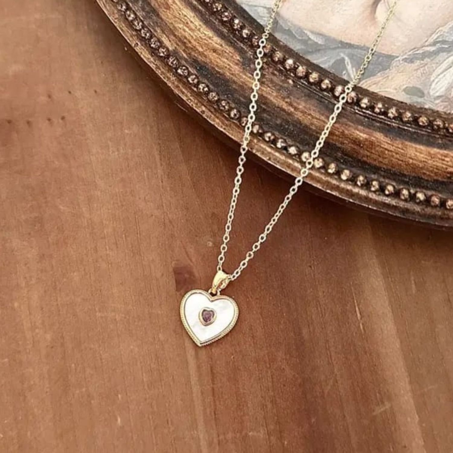 Stainless Steel Natural Shell Double Heart Pendant - Image 2