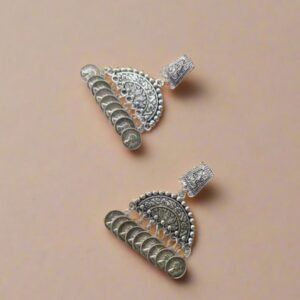 Rainvas Designer silver Oxidised Coin Earrings for women