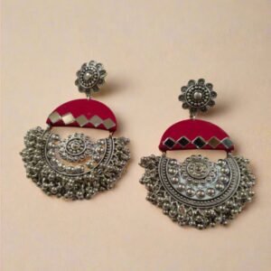 Rainvas Dark Pink mirror oxidized heavy jhumka earrings